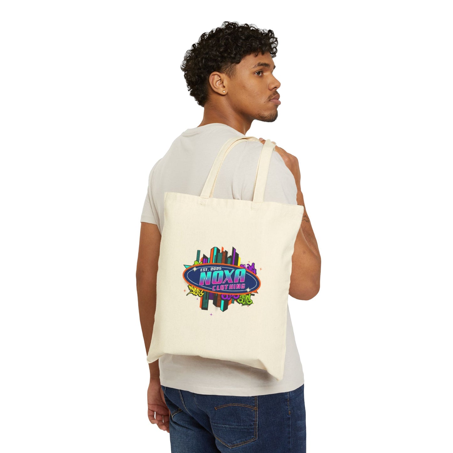 Colorful Canvas Tote Bag with Urban Design, Eco-Friendly Shopping Bag, Reusable Grocery Tote, Gift for Music Lovers, Festival Tote
