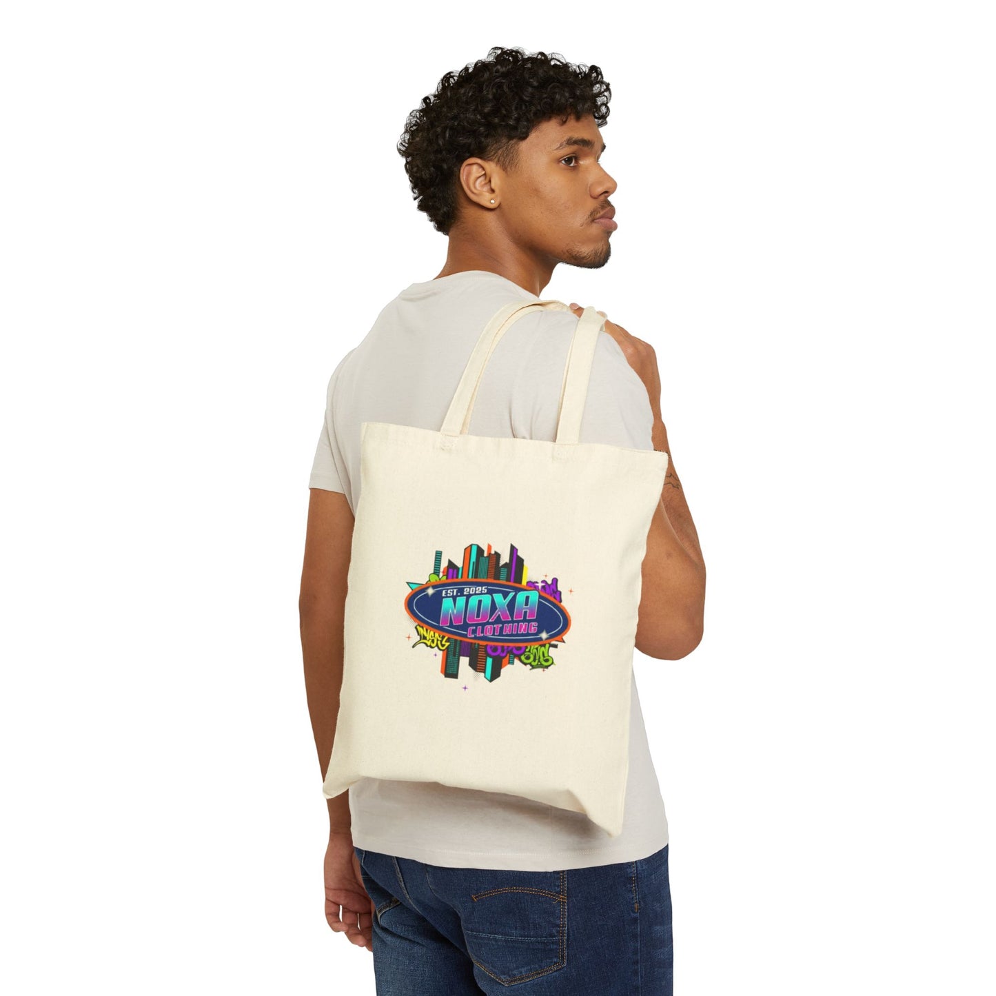 Colorful Canvas Tote Bag with Urban Design, Eco-Friendly Shopping Bag, Reusable Grocery Tote, Gift for Music Lovers, Festival Tote